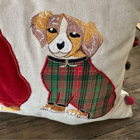 Pier 1 One Rectangular Christmas Dogs Pillow Home Decor Holiday Embroidered - Picture 3 of 10